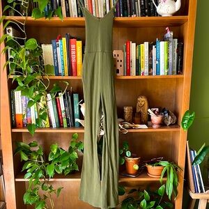 Aerie. Moss green cross back yoga jumpsuit.